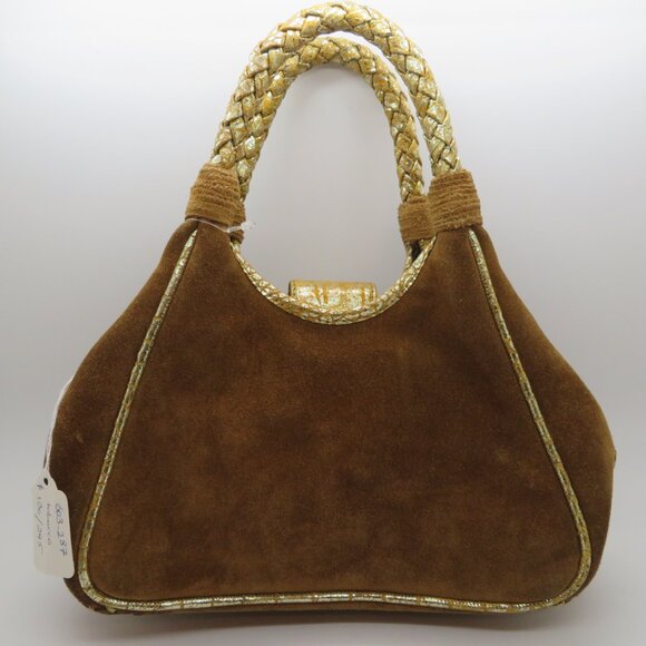 Women Handheld Brown Suede Leather Purse Fatto a Mano by Carlos Falchi Small Bag - Picture 8 of 16